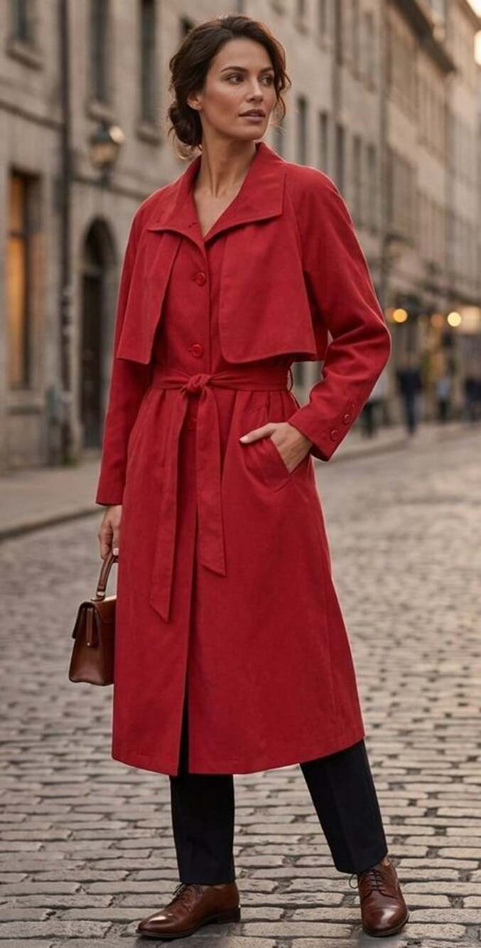 Jacqueline Ferrar Red Faux Suede Trench Coat Size 20W